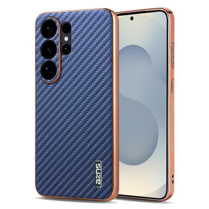 AZNS Electroplated Edge Carbon Fiber Texture Phone Case, For Samsung Galaxy S26+ 5G, For Samsung Galaxy S26 Ultra 5G, For Samsung Galaxy S26 5G, For Samsung Galaxy S25 Edge 5G, For Samsung Galaxy S25 5G, For Samsung Galaxy S25+ 5G
