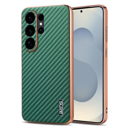 AZNS Electroplated Edge Carbon Fiber Texture Phone Case, For Samsung Galaxy S26+ 5G, For Samsung Galaxy S26 Ultra 5G, For Samsung Galaxy S26 5G, For Samsung Galaxy S25 Edge 5G, For Samsung Galaxy S25 5G, For Samsung Galaxy S25+ 5G