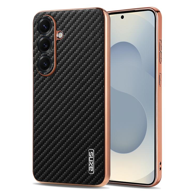 AZNS Electroplated Edge Carbon Fiber Texture Phone Case, For Galaxy S26 FE 5G, For Samsung Galaxy S26+ 5G, For Samsung Galaxy S26 Ultra 5G, For Samsung Galaxy S26 5G, For Samsung Galaxy S25 Edge 5G, For Samsung Galaxy S25 5G