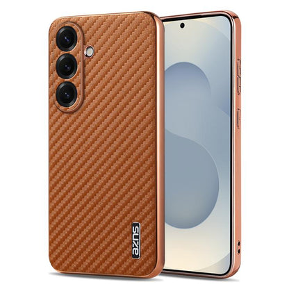 AZNS Electroplated Edge Carbon Fiber Texture Phone Case, For Galaxy S26 FE 5G, For Samsung Galaxy S26+ 5G, For Samsung Galaxy S26 Ultra 5G, For Samsung Galaxy S26 5G, For Samsung Galaxy S25 Edge 5G, For Samsung Galaxy S25 5G