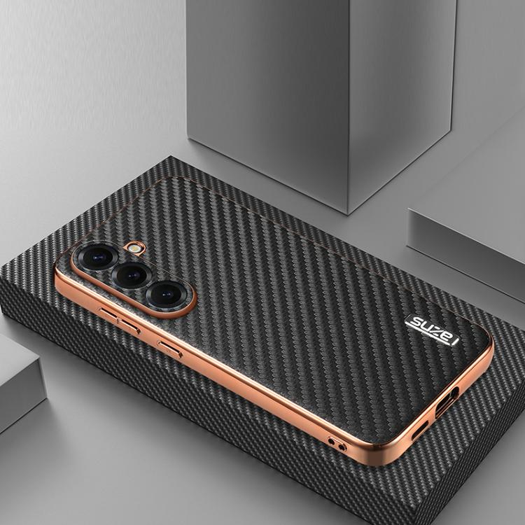 AZNS Electroplated Edge Carbon Fiber Texture Phone Case, For Samsung Galaxy S26+ 5G, For Samsung Galaxy S26 Ultra 5G, For Samsung Galaxy S26 5G, For Samsung Galaxy S25 Edge 5G, For Samsung Galaxy S25 5G, For Samsung Galaxy S25+ 5G