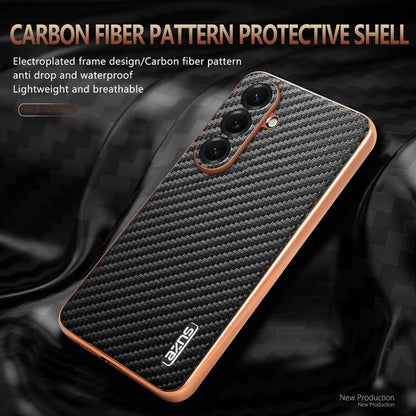 AZNS Electroplated Edge Carbon Fiber Texture Phone Case, For Samsung Galaxy S26+ 5G, For Samsung Galaxy S26 Ultra 5G, For Samsung Galaxy S26 5G, For Samsung Galaxy S25 Edge 5G, For Samsung Galaxy S25 5G, For Samsung Galaxy S25+ 5G