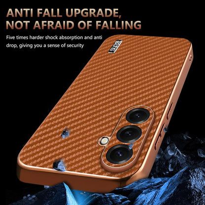 AZNS Electroplated Edge Carbon Fiber Texture Phone Case, For Samsung Galaxy S26+ 5G, For Samsung Galaxy S26 Ultra 5G, For Samsung Galaxy S26 5G, For Samsung Galaxy S25 Edge 5G, For Samsung Galaxy S25 5G, For Samsung Galaxy S25+ 5G