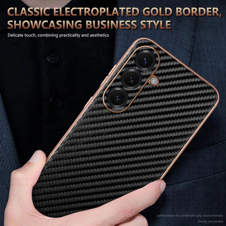 AZNS Electroplated Edge Carbon Fiber Texture Phone Case, For Samsung Galaxy S26+ 5G, For Samsung Galaxy S26 Ultra 5G, For Samsung Galaxy S26 5G, For Samsung Galaxy S25 Edge 5G, For Samsung Galaxy S25 5G, For Samsung Galaxy S25+ 5G