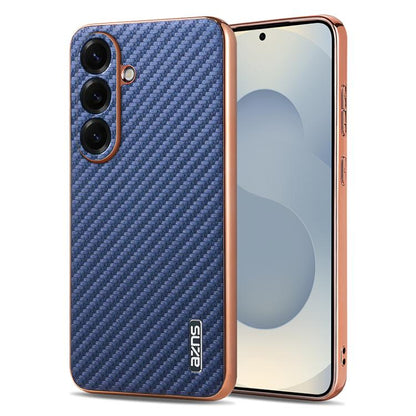 AZNS Electroplated Edge Carbon Fiber Texture Phone Case, For Samsung Galaxy S26+ 5G, For Samsung Galaxy S26 Ultra 5G, For Samsung Galaxy S26 5G, For Samsung Galaxy S25 Edge 5G, For Samsung Galaxy S25 5G, For Samsung Galaxy S25+ 5G