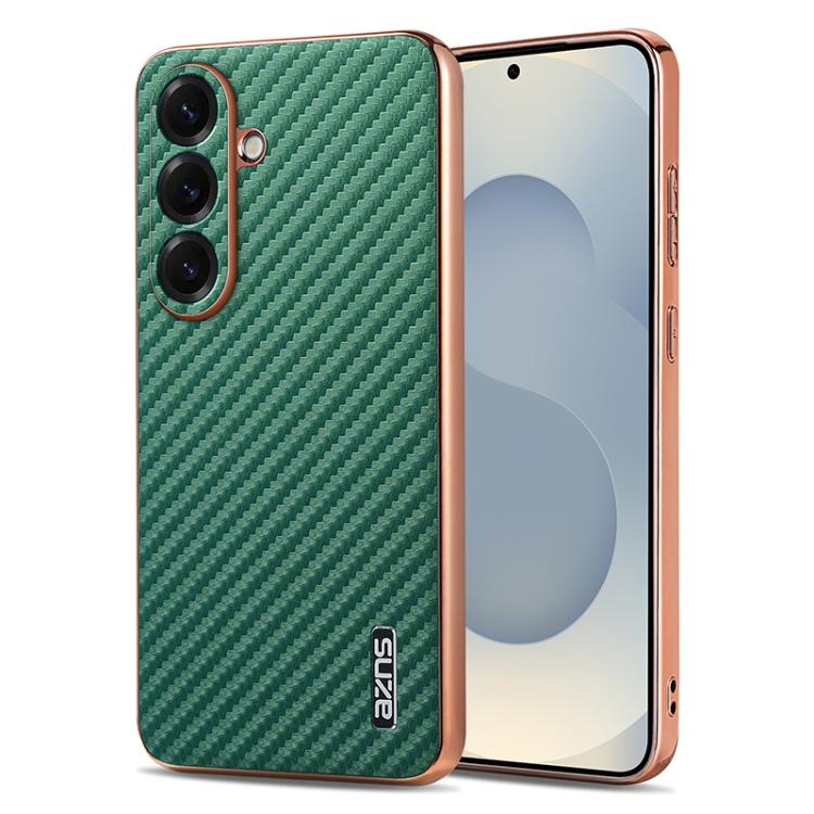 AZNS Electroplated Edge Carbon Fiber Texture Phone Case, For Samsung Galaxy S26+ 5G, For Samsung Galaxy S26 Ultra 5G, For Samsung Galaxy S26 5G, For Samsung Galaxy S25 Edge 5G, For Samsung Galaxy S25 5G, For Samsung Galaxy S25+ 5G