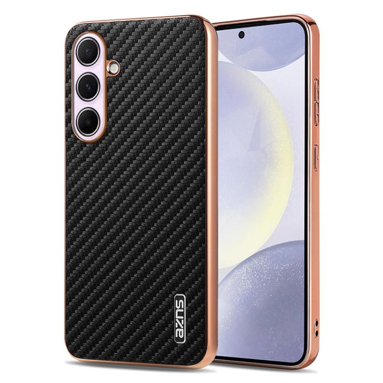 AZNS Electroplated Edge Carbon Fiber Texture Phone Case, For Galaxy S26 FE 5G, For Samsung Galaxy S26+ 5G, For Samsung Galaxy S26 Ultra 5G, For Samsung Galaxy S26 5G, For Samsung Galaxy S25 Edge 5G, For Samsung Galaxy S25 5G