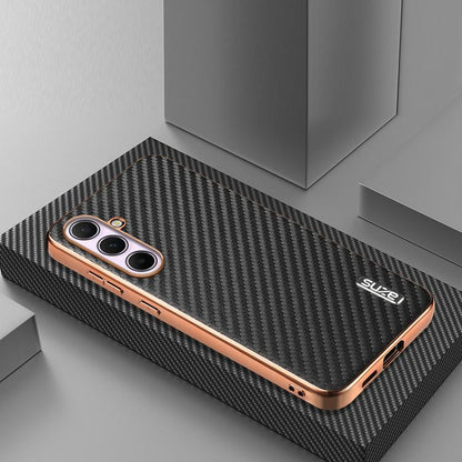 AZNS Electroplated Edge Carbon Fiber Texture Phone Case, For Galaxy S26 FE 5G, For Samsung Galaxy S26+ 5G, For Samsung Galaxy S26 Ultra 5G, For Samsung Galaxy S26 5G, For Samsung Galaxy S25 Edge 5G, For Samsung Galaxy S25 5G