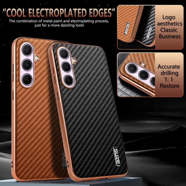 AZNS Electroplated Edge Carbon Fiber Texture Phone Case, For Galaxy S26 FE 5G, For Samsung Galaxy S26+ 5G, For Samsung Galaxy S26 Ultra 5G, For Samsung Galaxy S26 5G, For Samsung Galaxy S25 Edge 5G, For Samsung Galaxy S25 5G