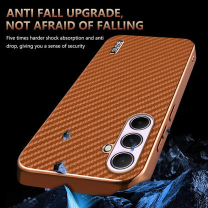 AZNS Electroplated Edge Carbon Fiber Texture Phone Case, For Galaxy S26 FE 5G, For Samsung Galaxy S26+ 5G, For Samsung Galaxy S26 Ultra 5G, For Samsung Galaxy S26 5G, For Samsung Galaxy S25 Edge 5G, For Samsung Galaxy S25 5G
