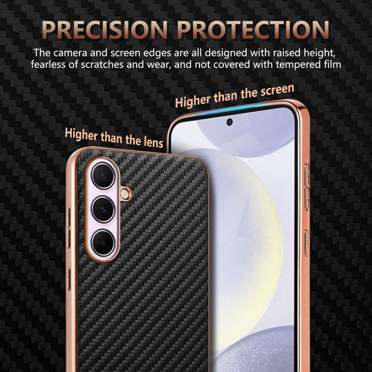 AZNS Electroplated Edge Carbon Fiber Texture Phone Case, For Galaxy S26 FE 5G, For Samsung Galaxy S26+ 5G, For Samsung Galaxy S26 Ultra 5G, For Samsung Galaxy S26 5G, For Samsung Galaxy S25 Edge 5G, For Samsung Galaxy S25 5G