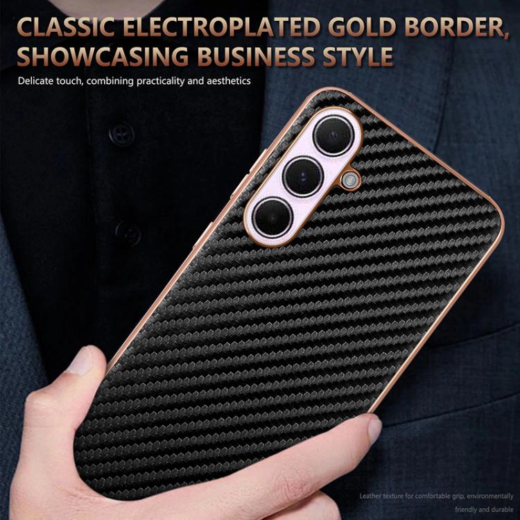AZNS Electroplated Edge Carbon Fiber Texture Phone Case, For Galaxy S26 FE 5G, For Samsung Galaxy S26+ 5G, For Samsung Galaxy S26 Ultra 5G, For Samsung Galaxy S26 5G, For Samsung Galaxy S25 Edge 5G, For Samsung Galaxy S25 5G