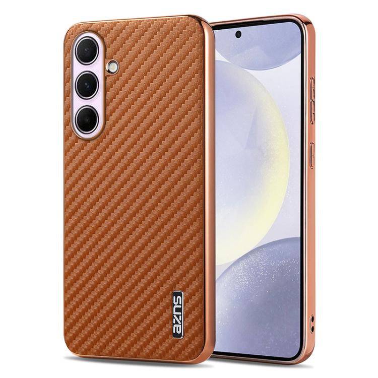 AZNS Electroplated Edge Carbon Fiber Texture Phone Case, For Galaxy S26 FE 5G, For Samsung Galaxy S26+ 5G, For Samsung Galaxy S26 Ultra 5G, For Samsung Galaxy S26 5G, For Samsung Galaxy S25 Edge 5G, For Samsung Galaxy S25 5G