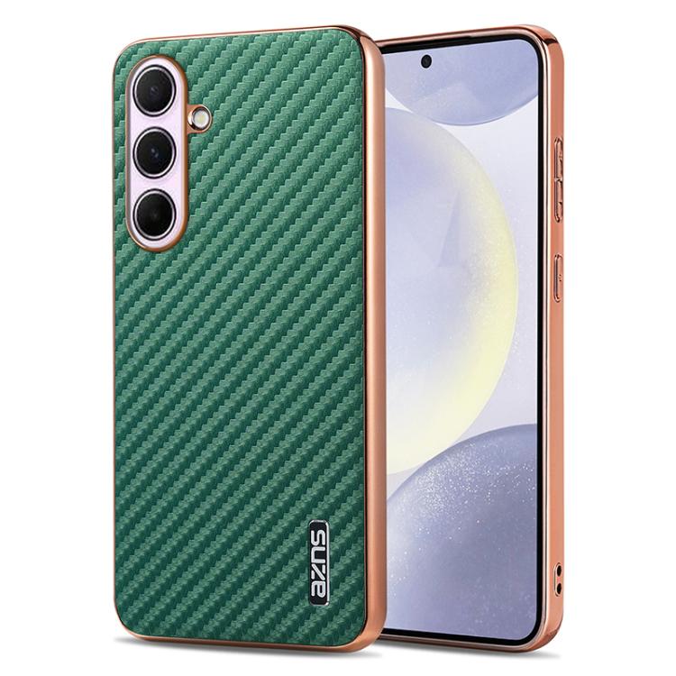 AZNS Electroplated Edge Carbon Fiber Texture Phone Case, For Galaxy S26 FE 5G, For Samsung Galaxy S26+ 5G, For Samsung Galaxy S26 Ultra 5G, For Samsung Galaxy S26 5G, For Samsung Galaxy S25 Edge 5G, For Samsung Galaxy S25 5G