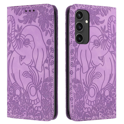 Retro Elephant Embossed Leather Phone Case, For Samsung Galaxy S25 5G, For Samsung Galaxy S25+ 5G, For Samsung Galaxy S25 Ultra 5G, For Samsung Galaxy S24 FE 5G