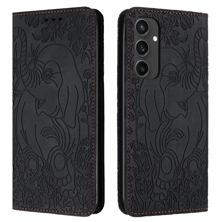 Retro Elephant Embossed Leather Phone Case, For Samsung Galaxy S25 5G, For Samsung Galaxy S25+ 5G, For Samsung Galaxy S25 Ultra 5G, For Samsung Galaxy S24 FE 5G