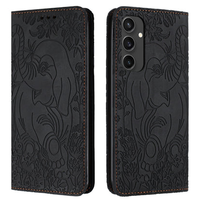 Retro Elephant Embossed Leather Phone Case, For Samsung Galaxy S25 5G, For Samsung Galaxy S25+ 5G, For Samsung Galaxy S25 Ultra 5G, For Samsung Galaxy S24 FE 5G