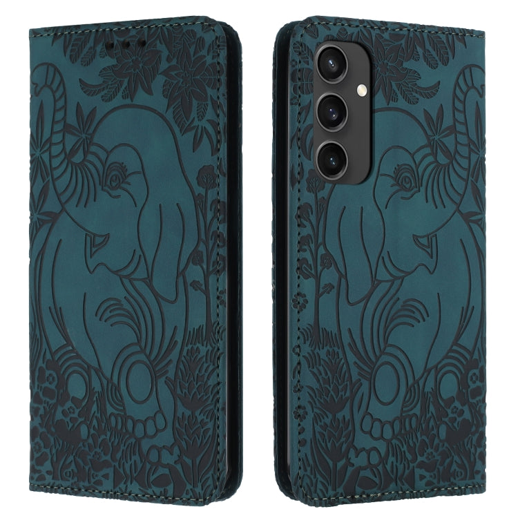 Retro Elephant Embossed Leather Phone Case, For Samsung Galaxy S25 5G, For Samsung Galaxy S25+ 5G, For Samsung Galaxy S25 Ultra 5G, For Samsung Galaxy S24 FE 5G