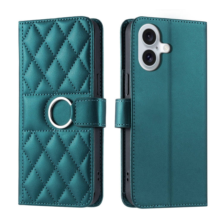 Ring Buckle Rhombic Leather Phone Case, For iPhone 16e, For iPhone 16 Pro Max, For iPhone 16 Pro, For iPhone 16 Plus