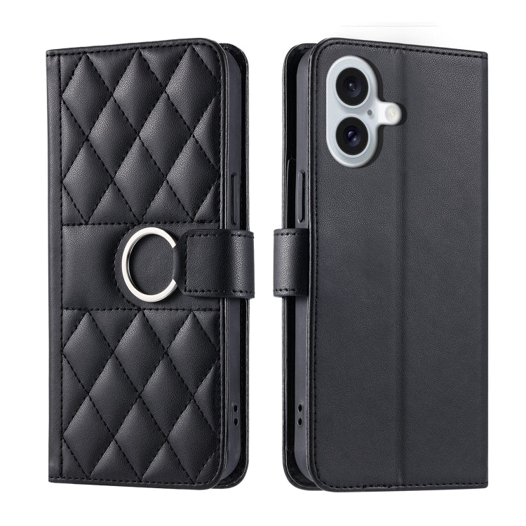 Ring Buckle Rhombic Leather Phone Case, For iPhone 16e, For iPhone 16 Pro Max, For iPhone 16 Pro, For iPhone 16 Plus