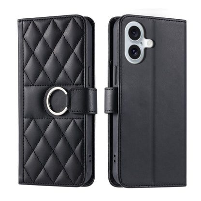 Ring Buckle Rhombic Leather Phone Case, For iPhone 16e, For iPhone 16 Pro Max, For iPhone 16 Pro, For iPhone 16 Plus