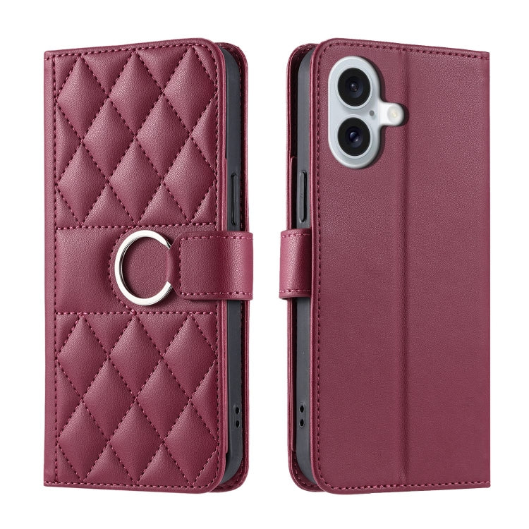 Ring Buckle Rhombic Leather Phone Case, For iPhone 16, For iPhone 15 Pro Max, For iPhone 15 Pro, For iPhone 15 Plus