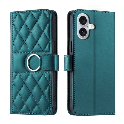 Ring Buckle Rhombic Leather Phone Case, For iPhone 16, For iPhone 15 Pro Max, For iPhone 15 Pro, For iPhone 15 Plus