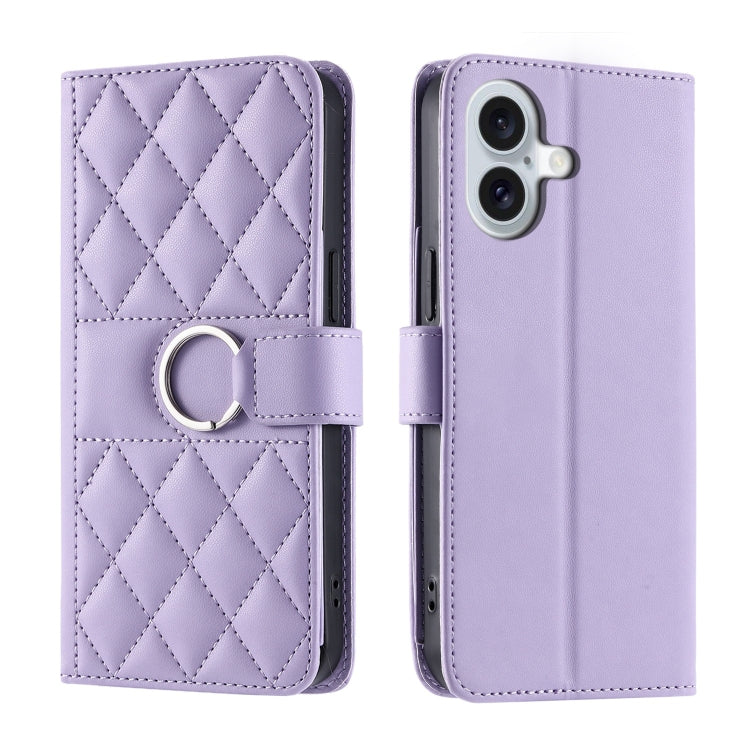 Ring Buckle Rhombic Leather Phone Case, For iPhone 16, For iPhone 15 Pro Max, For iPhone 15 Pro, For iPhone 15 Plus