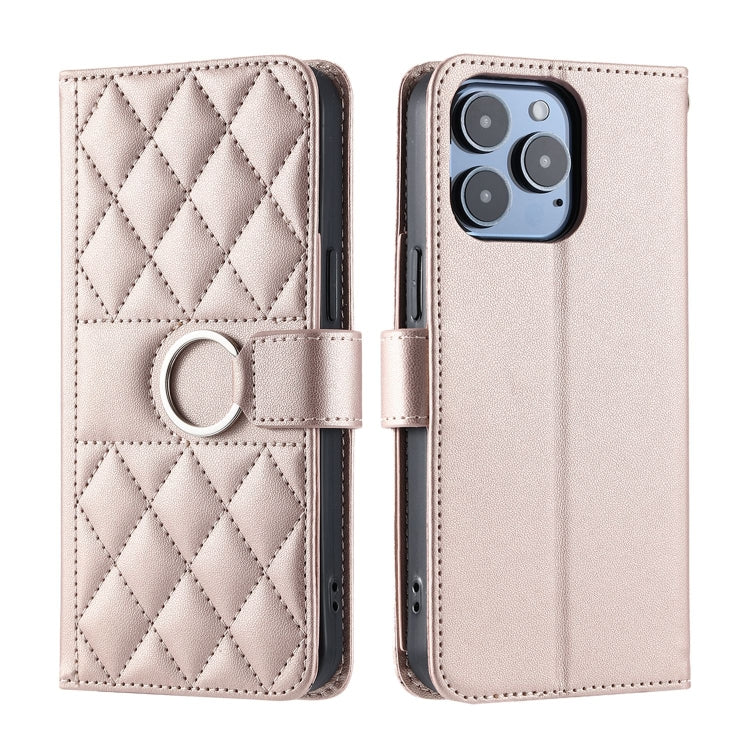 Ring Buckle Rhombic Leather Phone Case, For iPhone 16, For iPhone 15 Pro Max, For iPhone 15 Pro, For iPhone 15 Plus