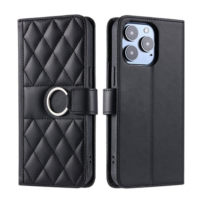 Ring Buckle Rhombic Leather Phone Case, For iPhone 16, For iPhone 15 Pro Max, For iPhone 15 Pro, For iPhone 15 Plus