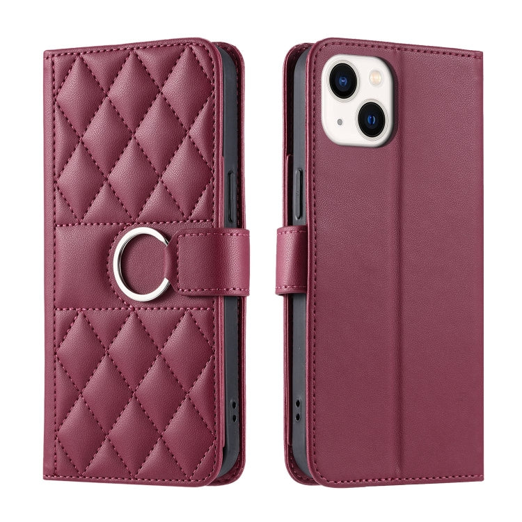 Ring Buckle Rhombic Leather Phone Case, For iPhone 16, For iPhone 15 Pro Max, For iPhone 15 Pro, For iPhone 15 Plus