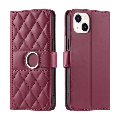 Ring Buckle Rhombic Leather Phone Case, For iPhone 16, For iPhone 15 Pro Max, For iPhone 15 Pro, For iPhone 15 Plus