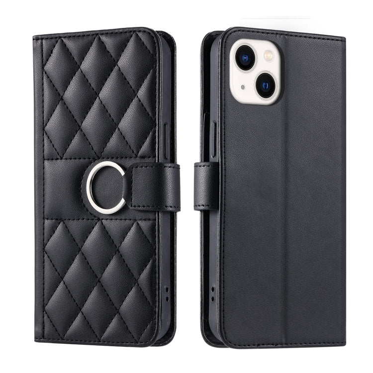 Ring Buckle Rhombic Leather Phone Case, For iPhone 16, For iPhone 15 Pro Max, For iPhone 15 Pro, For iPhone 15 Plus