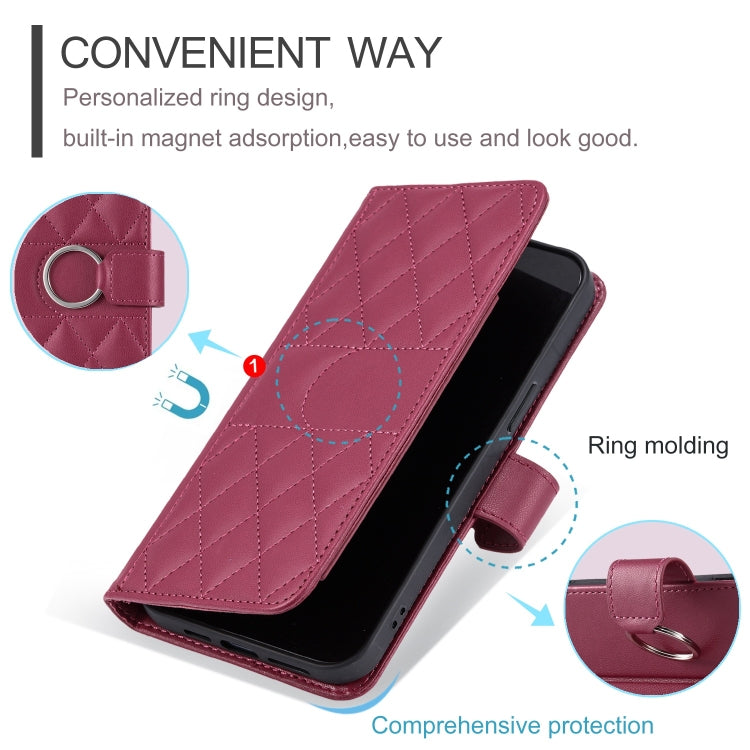 Ring Buckle Rhombic Leather Phone Case, For iPhone 15, For iPhone 14 Plus, For iPhone 14 / 13, For iPhone 14 Pro