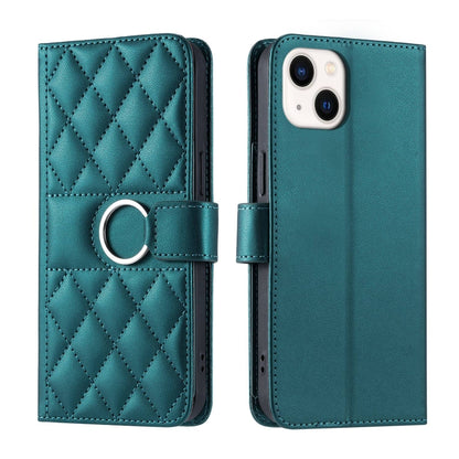Ring Buckle Rhombic Leather Phone Case, For iPhone 15, For iPhone 14 Plus, For iPhone 14 / 13, For iPhone 14 Pro