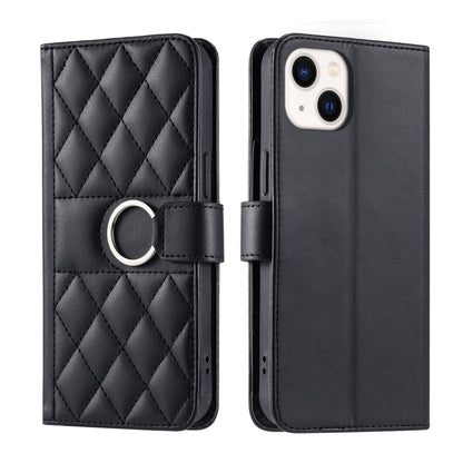Ring Buckle Rhombic Leather Phone Case, For iPhone 15, For iPhone 14 Plus, For iPhone 14 / 13, For iPhone 14 Pro