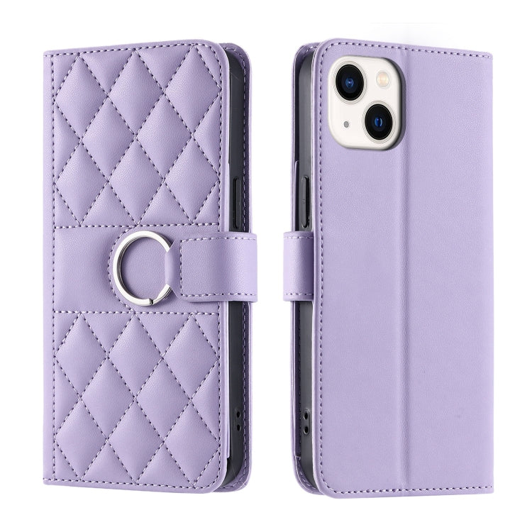 Ring Buckle Rhombic Leather Phone Case, For iPhone 15, For iPhone 14 Plus, For iPhone 14 / 13, For iPhone 14 Pro