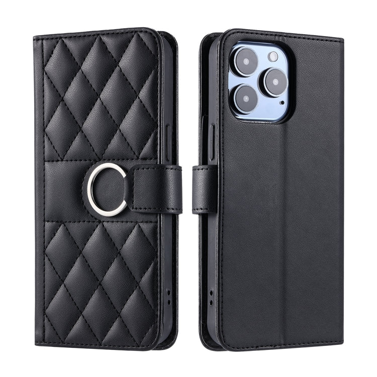 Ring Buckle Rhombic Leather Phone Case, For iPhone 14 Pro Max, For iPhone 7 / 8 / SE 2022, For iPhone 13 Pro Max, For iPhone 13 Pro
