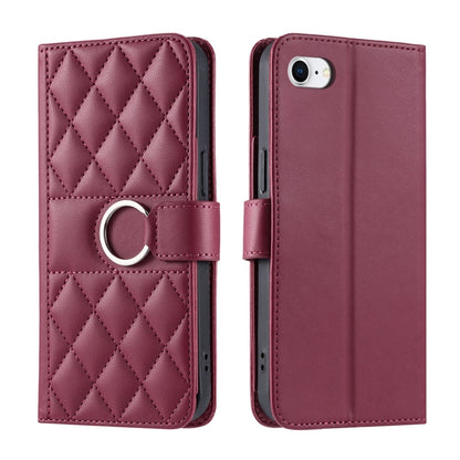 Ring Buckle Rhombic Leather Phone Case, For iPhone 14 Pro Max, For iPhone 7 / 8 / SE 2022, For iPhone 13 Pro Max, For iPhone 13 Pro