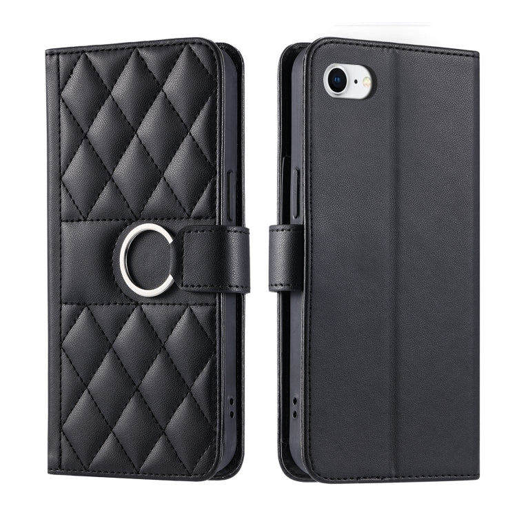 Ring Buckle Rhombic Leather Phone Case, For iPhone 14 Pro Max, For iPhone 7 / 8 / SE 2022, For iPhone 13 Pro Max, For iPhone 13 Pro