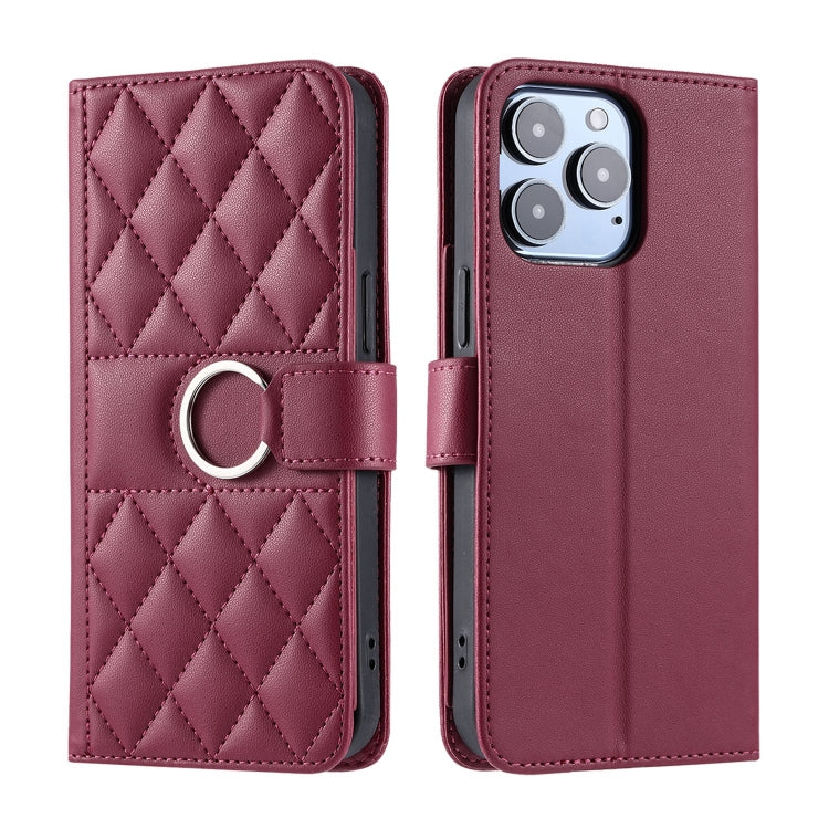 Ring Buckle Rhombic Leather Phone Case, For iPhone 14 Pro Max, For iPhone 7 / 8 / SE 2022, For iPhone 13 Pro Max, For iPhone 13 Pro