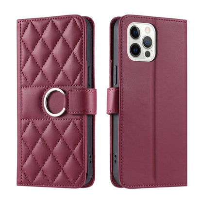 Ring Buckle Rhombic Leather Phone Case, For iPhone 13 mini, For iPhone 12 / 12 Pro, For iPhone 12 Pro Max, For iPhone 12 mini