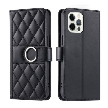 Ring Buckle Rhombic Leather Phone Case, For iPhone 13 mini, For iPhone 12 / 12 Pro, For iPhone 12 Pro Max, For iPhone 12 mini