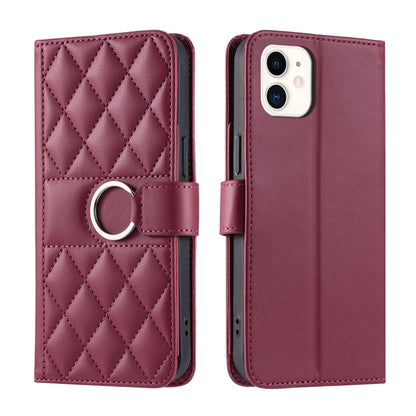 Ring Buckle Rhombic Leather Phone Case, For iPhone 13 mini, For iPhone 12 / 12 Pro, For iPhone 12 Pro Max, For iPhone 12 mini