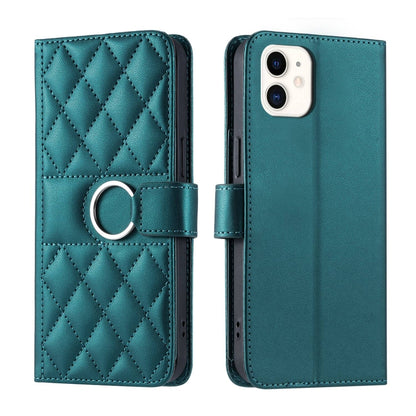 Ring Buckle Rhombic Leather Phone Case, For iPhone 13 mini, For iPhone 12 / 12 Pro, For iPhone 12 Pro Max, For iPhone 12 mini