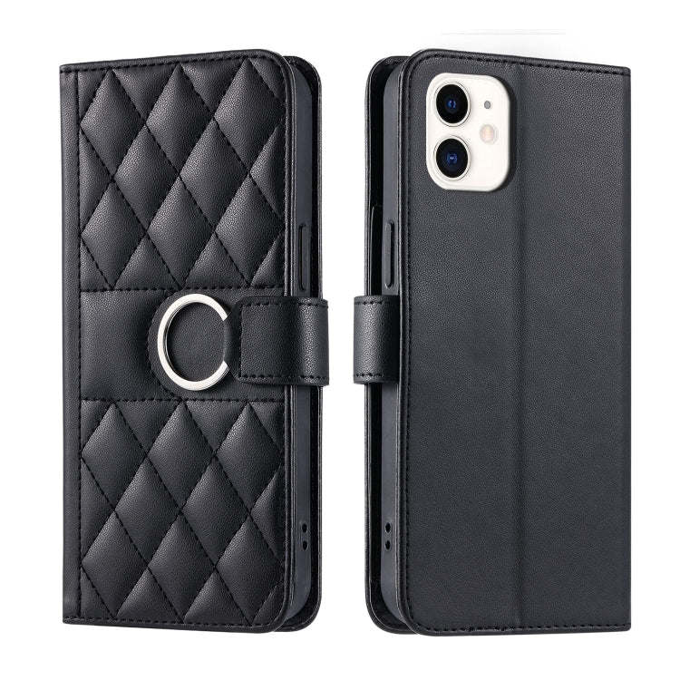 Ring Buckle Rhombic Leather Phone Case, For iPhone 13 mini, For iPhone 12 / 12 Pro, For iPhone 12 Pro Max, For iPhone 12 mini