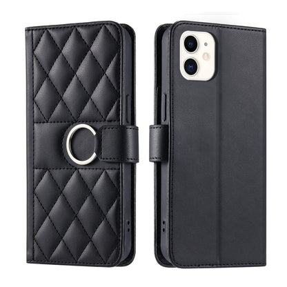 Ring Buckle Rhombic Leather Phone Case, For iPhone 13 mini, For iPhone 12 / 12 Pro, For iPhone 12 Pro Max, For iPhone 12 mini