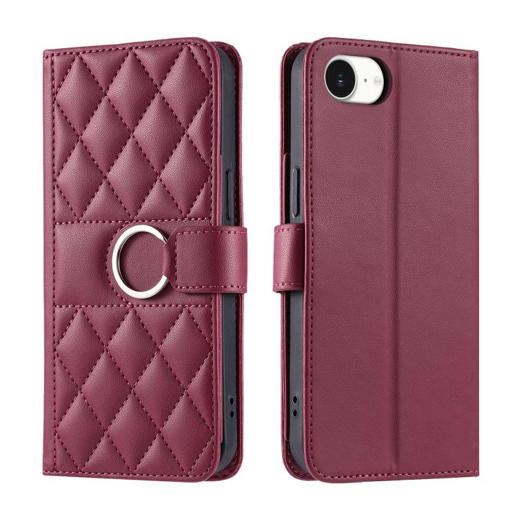 Ring Buckle Rhombic Leather Phone Case, For iPhone 18 Pro, For iPhone 18 Pro Max, For iPhone 17e / 16e, For iPhone 17 Pro Max