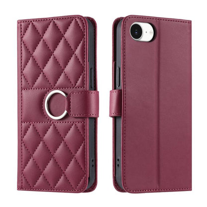 Ring Buckle Rhombic Leather Phone Case, For iPhone 18 Pro, For iPhone 18 Pro Max, For iPhone 17e / 16e, For iPhone 17 Pro Max