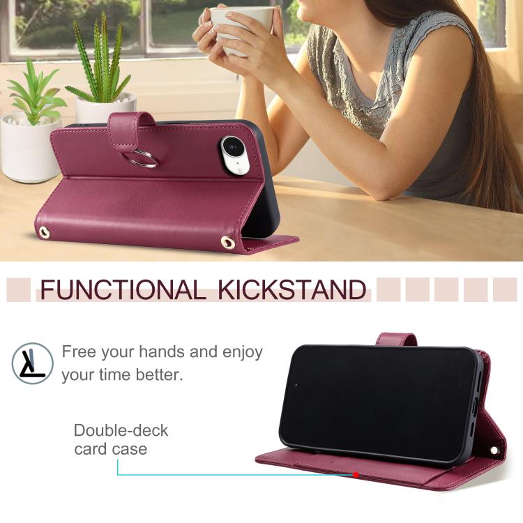 Ring Buckle Rhombic Leather Phone Case, For iPhone 16e, For iPhone 16 Pro Max, For iPhone 16 Pro, For iPhone 16 Plus